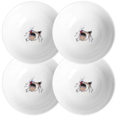 Set of 4 Country Hens 18cm Cereal Bowls White Breakfast Serving Soup Deep Dishes