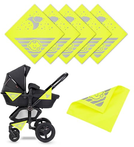 6 Stück Kinderwagen Reflektoren, Universal Reflektoren für Kinderwagen mit Klettverschluss für Kinderwagen, Fahrräder, Anhänger Usw., mit Niedlichen Baby und Wolken, Mond und Sternmotiven–Neon Gelb