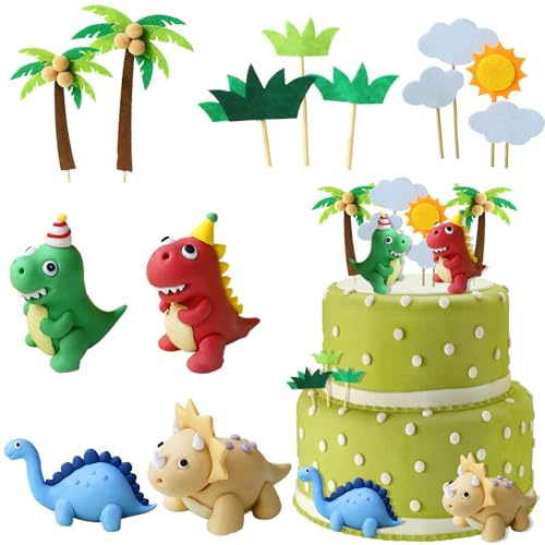 13PCS Dinosaur Cake Decorations, Dinosaur Cake Topper, Cake Topper Dinosaur - Reusable and Colorful for Dinosaur Themed Birthday Parties