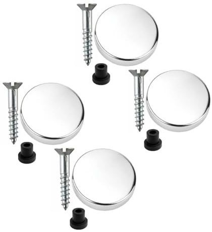 Pack of 4 Mirror Screws 25mm Zinc with Rubber Washers – 25mm Polished Chrome Flat Decorative Caps, Waterproof Fixings