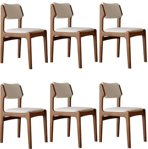 Lot de 2/4/6 chaises de salle à manger rembourrées modernes avec cadre en chêne et cuir synthétique résistant aux rayures, design chic blanc et noyer, idéal pour la décoration de la cuisine et du