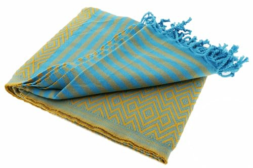 Stefano Ferrante KELIM LUX Summer Hamamtuch (türkis/gelb) | 100% Baumwolle, 100x180 cm, Saunatuch, Pestemal, Fouta