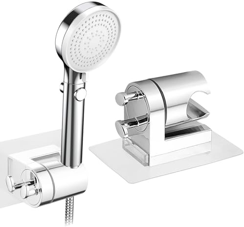 Duschkopfhalterung ohne Bohren – Kleber Fix, 45° verstellbar, Handbrausehalterung mit Haken, Duschhalterung Universal, Badezimmer & WC