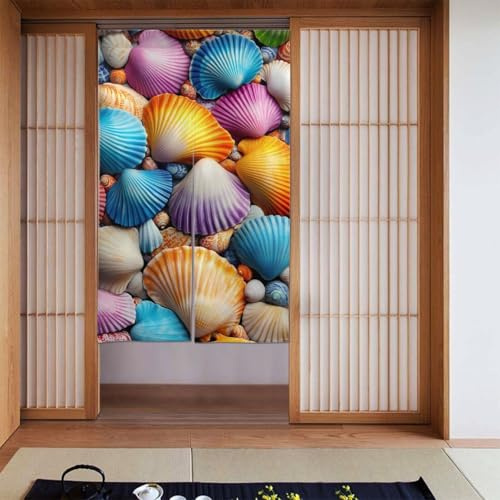 ZSUUGJ Türvorhang mit bunten Muscheln, weich, stilvoll, Stoff, Raumteiler für Privatsphäre und Lichtblockierung, ideal für Wohnzimmer, Schlafzimmer, Küche, Büro