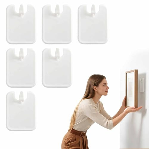 Klebenagel für Bilderrahmen, 6 Stück Klebenägel Wand, Wiederverwendbar Bilderhaken Selbstklebend, Klebehaken Bilder Aufhängen Ohne Bohren für Rahmen Malerei