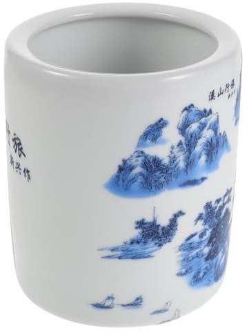 DOITOOL Porta Utensili da Cucina in Ceramica Porcellana Blu e Bianco Barattolo per Utensili Motivo Paesaggio Cinese Organizer Multiuso per Bacchette Spatole e Pennelli per Piano di