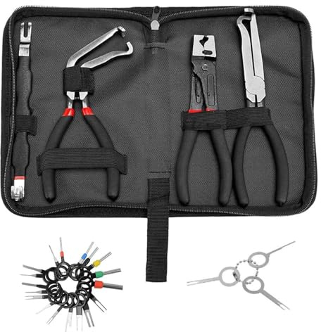 Essential Electrical Disconnect Pliers for Cars - 5 Pieces Set Including Automotive Connector Separator Tool, Fuel Line Petrol Clip, Plug Release Tool and Wire Terminal Removal with Storage Box