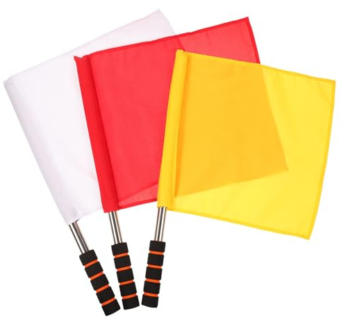 NAMOARLY Bandiere di Segnalazione per Arbitri 3 Pezzi – Bandiera di Sicurezza da Gara Impugnatura Antiscivolo Colori Giallo Rosso e Bianco – Accessori per Segnalazione Sportiva e