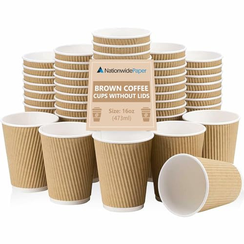 Brown Ripple Takeaway Paper Coffee Cups 16 oz – Pack of 20 | Triple Heat Insulated Disposable Cups Without Lids | Ideal for Hot Coffee, Tea, Water