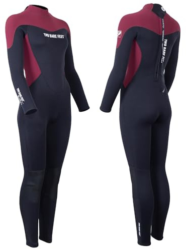 Two Bare Feet Women’s 5/4mm Supaflex Winter Wetsuit – Women’s Cold-Water Wetsuit for Paddleboarding & Surfing, Full-Suit, UK Watersports Brand (Burgundy/Black, M)
