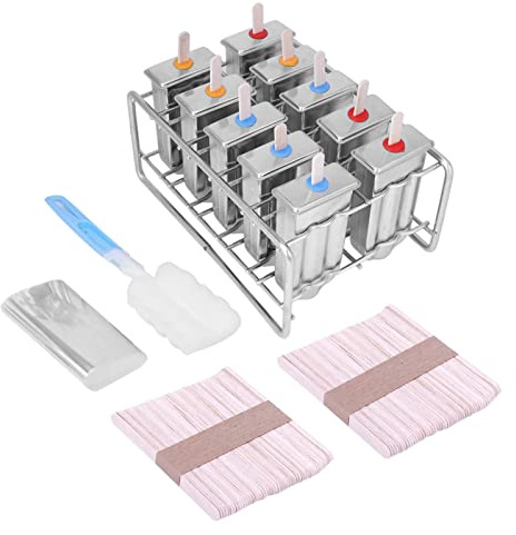 Zhangpu Molde para Paletas de Helado de Acero Inoxidable, 100 Uds., Palitos de Madera, 20 Bolsas DIY, Molde para Postres Casero (Cabeza redonda)