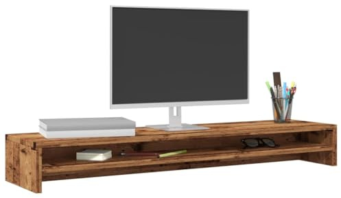 GeenYuu Monitorständer Altholz-Optik Holzwerkstoff 100x24x13 cm mit Ablagefach ergonomisch für PC Bildschirm und Flachbildfernseher im Büro Wohnzimmer platzsparend