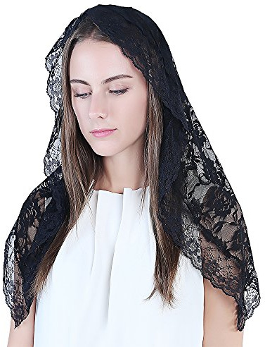 Spets Mantilla Katolsk Kyrka Slöja Kapell Slel Huvud Täcker Latinsk Massa, Svart, Medium