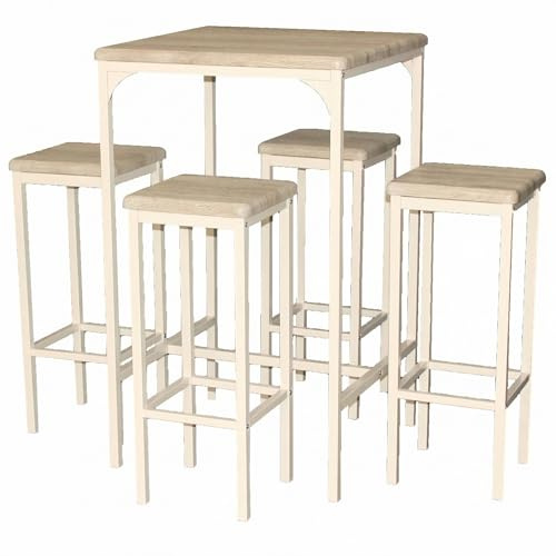 yelloo - Set tavolo Alto e spazioso con 4 sgabelli bar per Cucina, tavolo da cucina, adatto da interno o esterno solo sotto gazebo tenda terrazza (RIMINI 66x66 cm Beige)