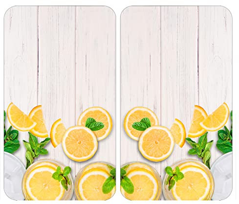 WENKO Coprifornelli Universale Mod Limoni, regolabile in altezza per tutti i tipi di fornelli, tagliere e paraspruzzi, vetro, 30 x 52 cm, 2 pezzi