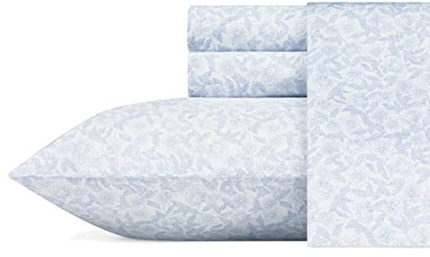 Laura Ashley Home – Bettwäsche-Set für Doppelbett, weiches Satin-Baumwoll-Bettwäsche-Set, schlank, glatt und atmungsaktiv, Heimdekoration (Blühblau, 3-teilig, Doppelbett)