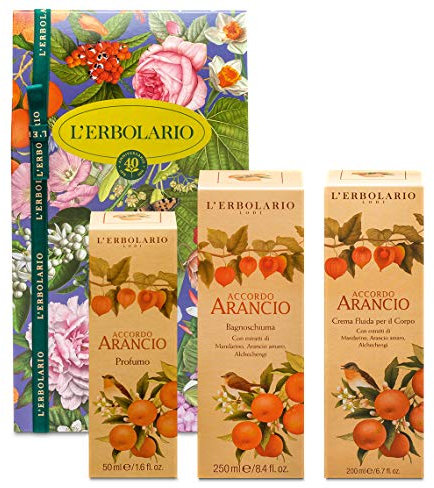 L’Erbolario Confezione regalo Trio Profumo – Linea Accordo Arancio – Profumo 50, Bagnoschiuma 250 ml e Crema Corpo 200 ml