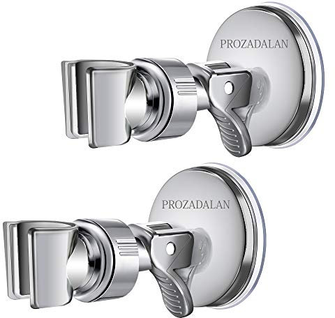Duschkopfhalterung Saugnapf, Verstellbarer Brausehalter Bad Saugnapf mit 360°drehbar Brausehalter für Handbrause, Abnehmbarer Handbrause Halterung und an der Wand montierte Saughalterung (Silver-2pcs)