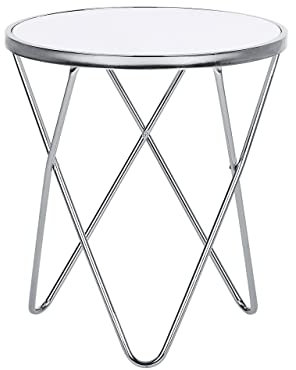 Beliani Eleganter Beistelltisch rund weiß/Silber Glasplatte Meridian II