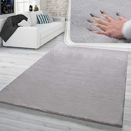 TT Home Hochflor Teppich Schlafzimmer Shaggy Kunstfell Flauschig Kaninchenfell Imitat In Grau, Größe:160x230 cm