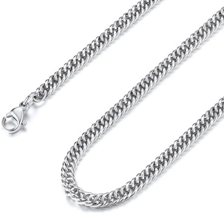 FindChic Collana Uomo Acciaio a Catena Cubana Maglia in Acciaio Inossidabile Collana Catena Cubana Piatta 3,5mm Lunghezza 55cm Regalo per Uomo Hip Hop Punk