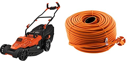 BLACK+DECKER Tondeuse Filaire 1800W, Tondeuse à Gazon Electrique 42 cm, 6 hauteurs réglables 20, 30, 40, 50, 60 et 70 mm & Zenitech - Prolongateur 16A HO5VV-F 2x1,5 Orange 50m