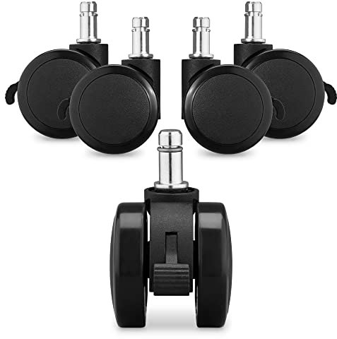 kwmobile 5x Hartboden Rollen mit Bremse 10/22 mm - auch für Weichboden - 360° Bürostuhl Rollen Ersatzrollen - Ersatz Bürostuhlrollen Set in Schwarz