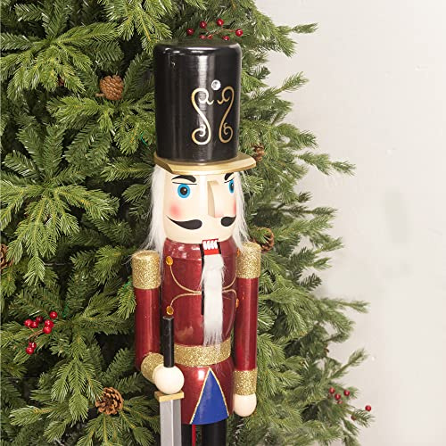 Art Beauty 4ft Red Wooden Christmas Nutcracker Soldier Figurine Life Size Collectible Nutcracker Decorations for Christmas Decorations