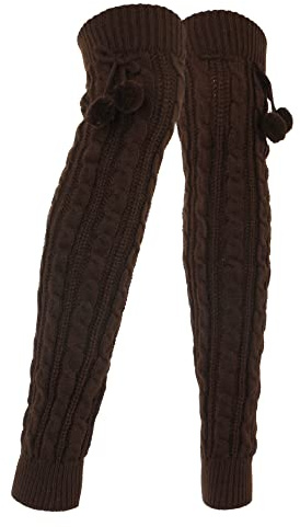 MilyaDE Damen Lange Winter Gestrickte Stulpen mit Pompon, Beinwärmer Overknee Strümpfe Legwarmers Beinstulpen Kniestrümpfe