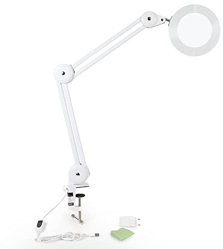 addhome LED Lupenleuchte | Arbeitsplatzleuchte mit Lupe und Tischklemme, 3 Farbvarianten, Anschlusskabel und Netzteil oder USB-Anschluss | Leselampe LED