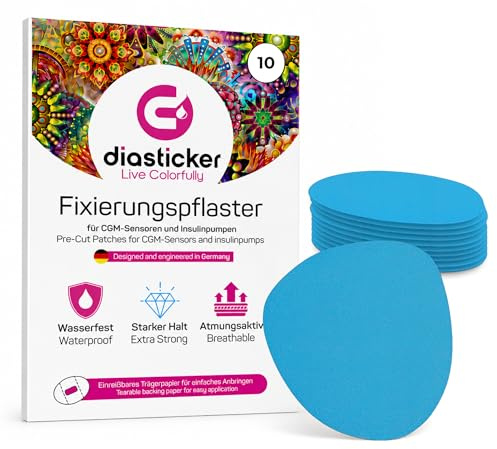 Diasticker | Overpatch XL fixeringsplattor 8,5 cm (10 stycken, ljusblå) – Freestyle Libre 2, Dexcom G6, Guardian, kateter | vattentät – andas – starkt grepp | lapp, fixering, tejp, plåster