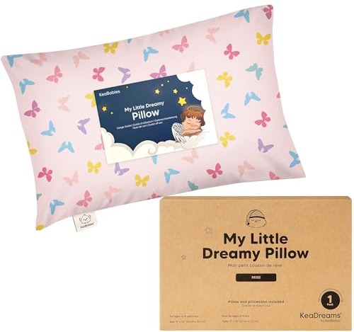Mini Toddler Pillow with Pillowcase - 9x13 My Little Dreamy Travel Kids Pillow for Sleeping, Toddler Bed, Small, Tiny, Organic Cotton Pillowcase, Soft & Breathable, Kids 2-4 Years Old (Flutter)