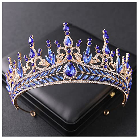 Luruxy Barock Kristall Kronen und Diademe Strass Prinzessin Prom Diadem Frauen Hochzeit Braut Haarschmuck Schmuck Stirnband Tiara (Metallfarbe : A Grün)