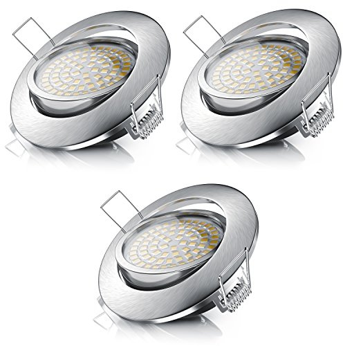 Brandson - 3x LED Deckenspot dimmbar und schwenkbar - Ultra Flache Spots Einbauleuchte - Einbauspot Deckenstrahler - Slim Aluminium Rahmen Edelstahl Optik - Abstrahlwinkel 120 Grad - 230V