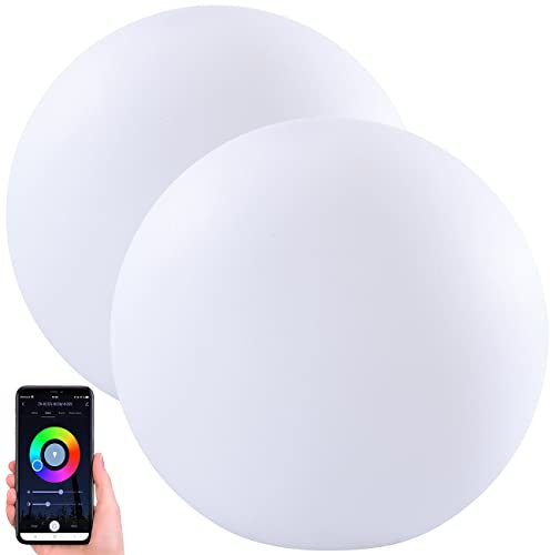Luminea Home Control WLAN Akku Leuchtkugel: 2er-Set WLAN-Akku-Leuchtkugeln, RGBW-LEDs, App, 576 lm, IP54, Ø 30 cm (Leuchtkugel RGBW, Gartenbeleuchtung Kugel, LED Tischleuchte Batterie)