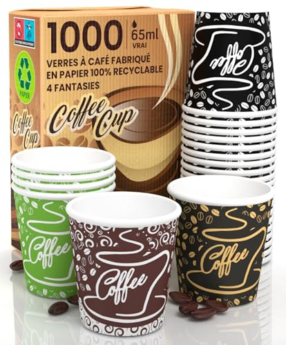 1000 Tazas de Papel para Café 65 ml CoffeeCUP Mix Ecológicas Biodegradables Desechables Tazas Pequeñas para Llevar Bebidas Calientes