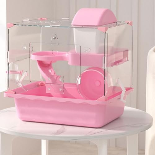XIAOZHUANGXIONG Hamsterkäfig Groß Günstig, Übergroßes Panorama-Schiebedach mit Umlaufenden Lüftungslöchern und Rutschfester Unterseite (Color : Pink)
