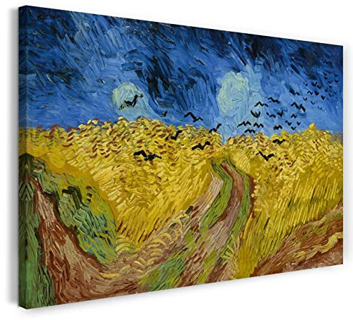 Printed Paintings Leinwandbild (30x20cm) Vincent van Gogh: Weizenfeld mit Krähen (1890), Leinwand auf Keilrahmen gespannt und fertig zum Aufhängen, hochwertiger Kunstdruck aus deutscher Produktion