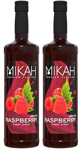 Mikah - Premium Flavors - Raspberry (Framboise) x2 | Sirop pour boissons et desserts | Usage professionnel | 2 bouteilles de 1 litre (2x1000ml)