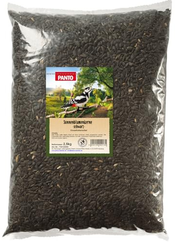 PANTO Sonnenblumenkerne schwarz 2,5 kg – Wildvogelfutter ganzjährig | Reine schwarze Kerne, ölhaltig & dünnschalig – besonders beliebt bei Körnerfressern an Futterplatz & Vogelhäuschen