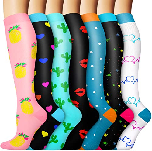 ACTINPUT Kompressionsstrümpfe Damen und Herren,7 Paar Kniestrümpfe Stützstrümpfe kompressionssocken Compression Socks Laufstrümpfe für Flug,Sport,Reisen, Radsport, krankenschwester