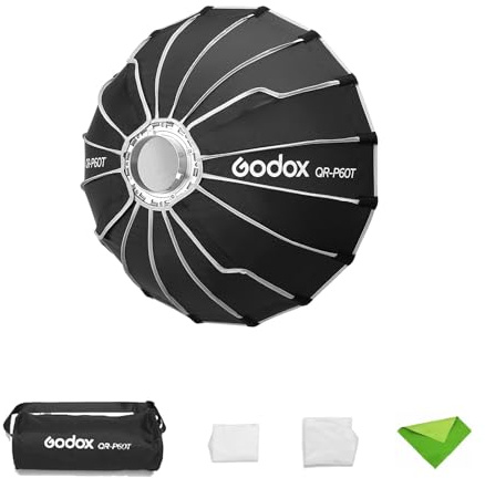 Godox QR-P60T Softbox parabolico da 60 cm/23,6 pollici, diffusore di luce a sgancio rapido con montaggio Bowens per streaming live in piccoli luoghi, produzione video per SK400II SL-60W AD600BM VL150