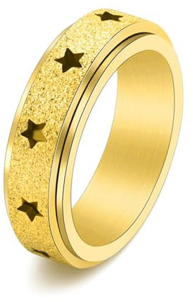 ANAZOZ Edelstahlringe Damen, Frauen Ring mit Gravur Eheringe Größe 60 (19.1) Matt-Drehring mit Stern Breit 6 mm