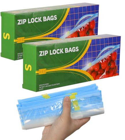 50 Pcs Food Storage Freezer Bags, Reusable Zip Lock Bags(1L) Sandwich Bags Food Bags with Expandable Bottom, Zip Seal Freezer Bags for Fruits, Vegetables, Meat, Grains,Snacks | Leak-Resistant Zip Seal, Reusable, with Expandable Bottom, for Fruits, Vegetables, Meat, Grains, Snack, Food Storage - 1L