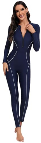 IMEKIS Women Full Body Rash Guard Swimsuit Long Sleeve Tropical One Piece Swimwear Padded Modest Swimming Costume UV UPF 50 Zipper Up Surfing Bathing Suit Beachwear