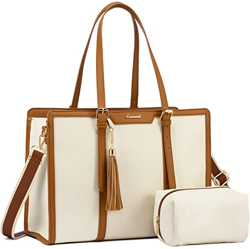 LOVEVOOK Laptop Handtasche Damen 15,6 Zoll Tote Shoulder Crossbody Bag Groß Canvas Shopper Tasche Elegante Schultertasche Aktentasche Arbeitstasche Lehrertasche Women für Büro Business Reise Freizeit