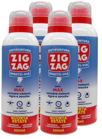Repellente Spray Antizanzare Corpo, Max Insetti-via, Inodore. Repellente Per Zanzare, Zanzare Tigre, Zecche. Scorta Estate 200 ml (4 Spray)