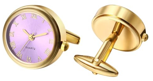 Avaner Manschettenknöpfe Uhr Gold Rund: Cufflinks Watch Herren Manschettenknopf Römische Ziffernskala Analoge Quarz Uhr für Hemd Hochzeit Geschäft