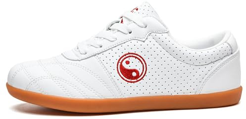 ForceRoute Chaussures de Taichi,Chaussures Art Martiaux,Chaussures de Taekwondo,Arts Martiaux Kung Fu Baskets Cuir,pour Homme et Femme,Unisexe,Léger,Non Slip,Respirant,pour Marche Fitness