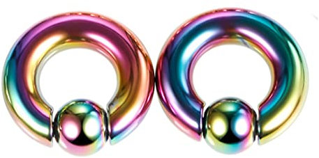 Epinki Piercing Schmuck, 2er Tunnel Dehnstab 2.0x16x6, Edelstahl Flexible Dünne Double Flared Tunnel Hoop mit Kugel Bunt Ohrstecker Set Ohrpiercing
